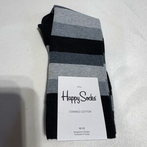 NWT Happy Socks Black and Gray Striped Socks